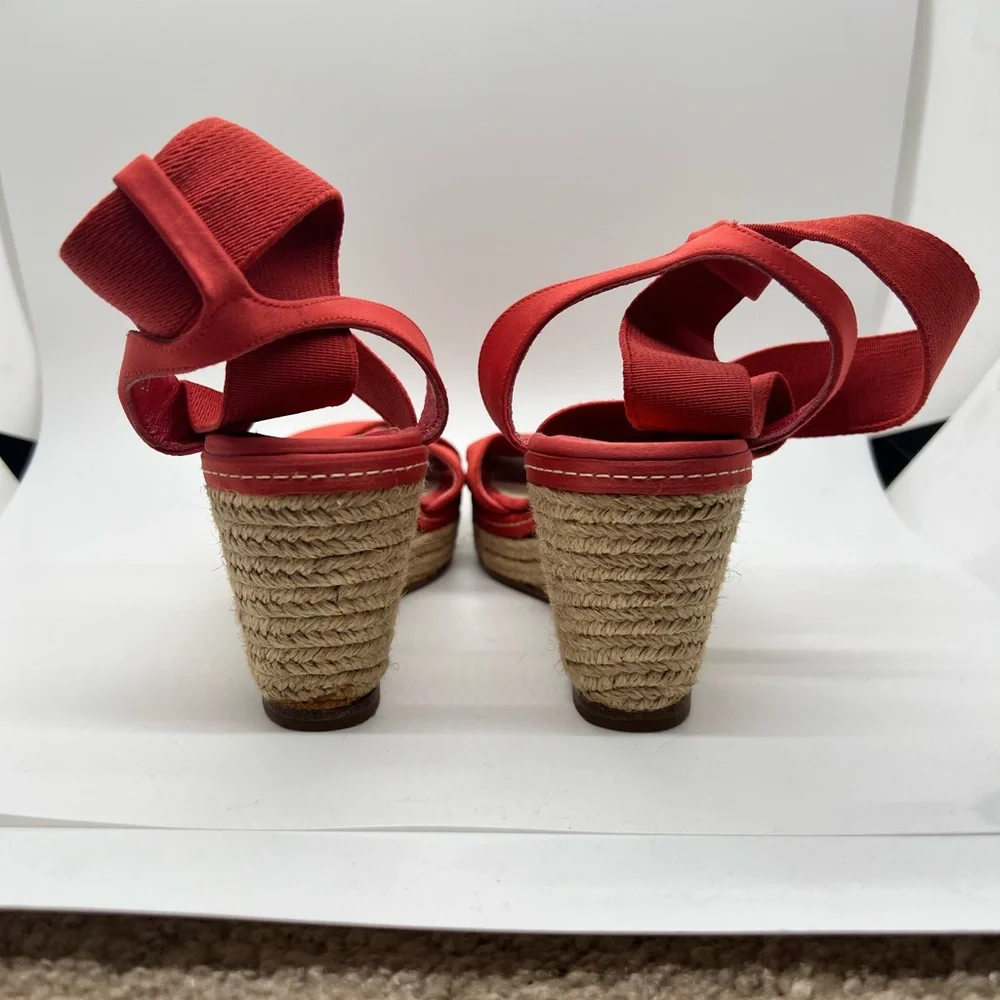 Elie Tahari Elastic Strap Red Espadrille Wedge Sandals